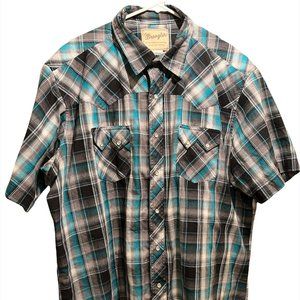 Wrangler Western Fashion Mens Short Sleeve Pearl Snap Shirt 2XL (XXL) Turquoise
